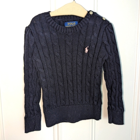 Polo Ralph Lauren cable knit crewneck sweater navy blue - Picture 1 of 4